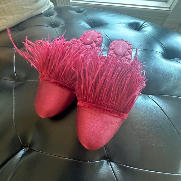 BIRDIES Women’s The Lovebird Feather Trimmed Mules Slippers Red Merlot 9.5 - Picture 11 of 12